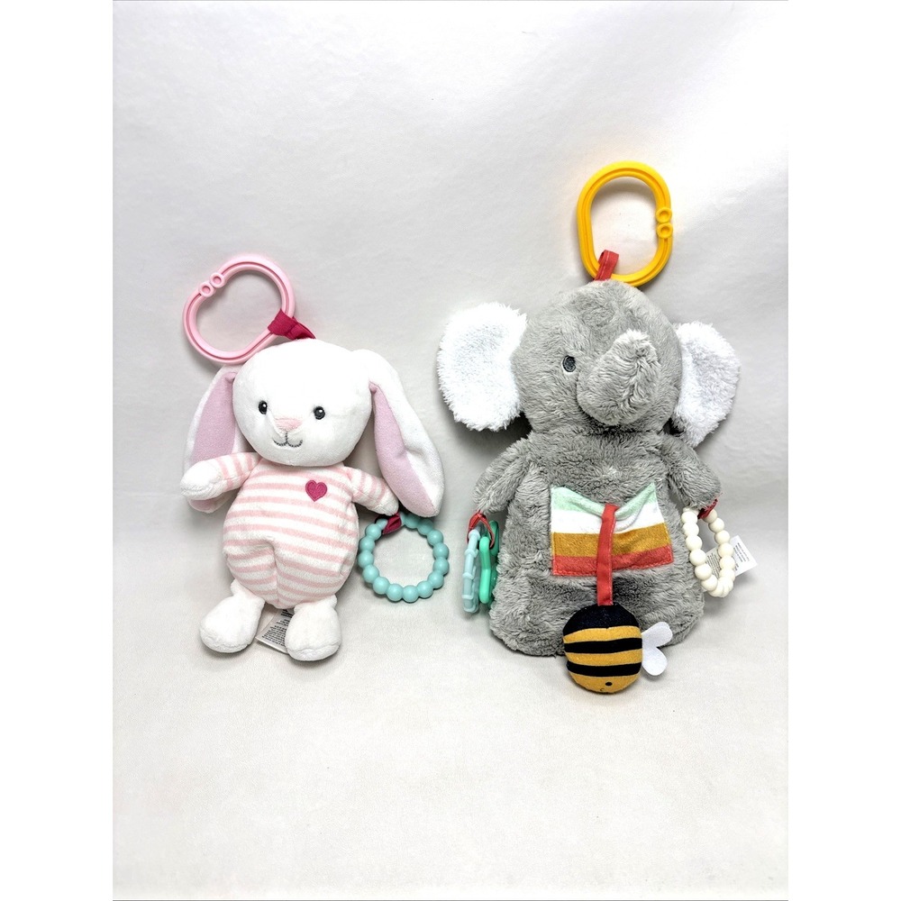 Carter's Bunny Elephant Plush‎ Stuffed Animal W/ Teether Musical Squeak Rattle